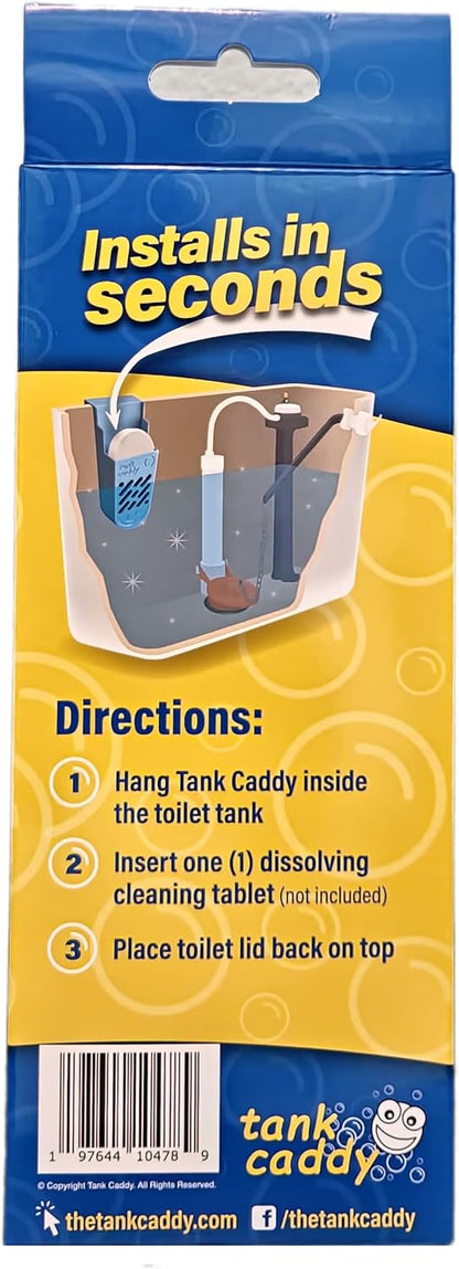 The Tank Caddy is a carrier that hangs inside your toilet tank, while trapping the soot that