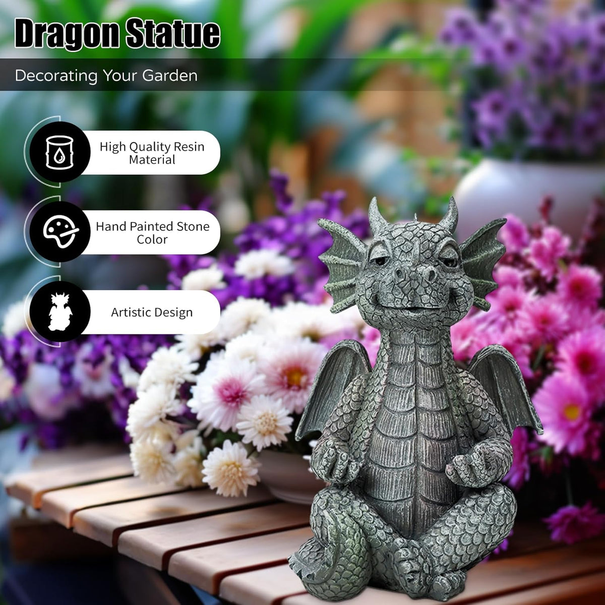 Garden Dragon Statue Decor - Meditation Dragon Sculpture Figurine Outdoor Decoration, Zen Yoga