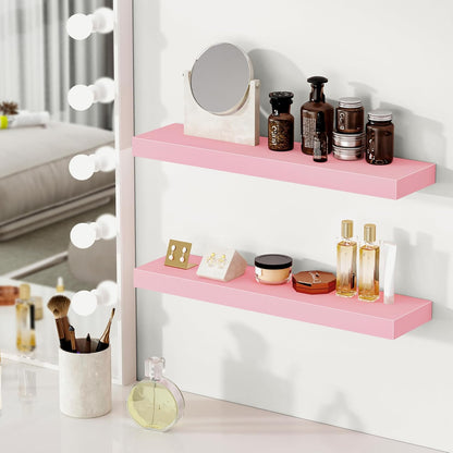 BAMEOS Pink Floating Shelves for Wall, 24" x 6" Wall Shelves for Room, Floating Book Shelves