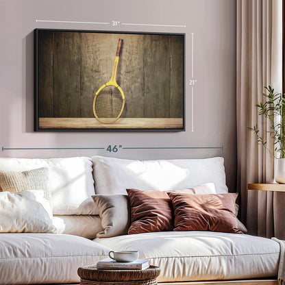 ElephantStock Vintage Tennis Racket Wall Art - Horizontal Framed Canvas - 1-Piece Living Room Wall