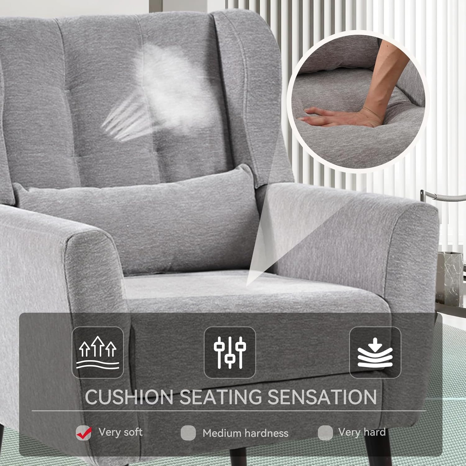 Accent Chair Set of 2, Upholstered Armchair with Pillow, Fabric Single Sofa Chair with Lounge Seat