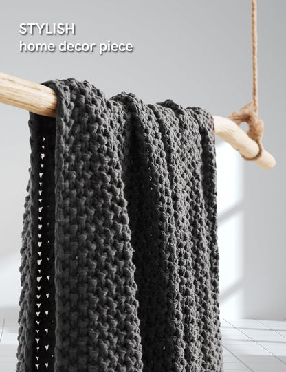 YnM Chunky Cotton Knit Throw Blanket, Cable Knit Throws for Bed Couch Sofa, Comfy & Relaxing