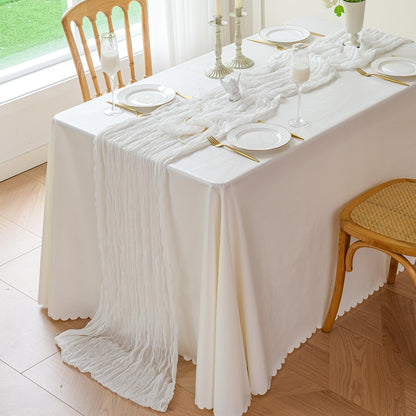Sioloc Ivory White Cream Cheesecloth Table Runner Fall Autumn Decor for Home 10ft Table Cloth for