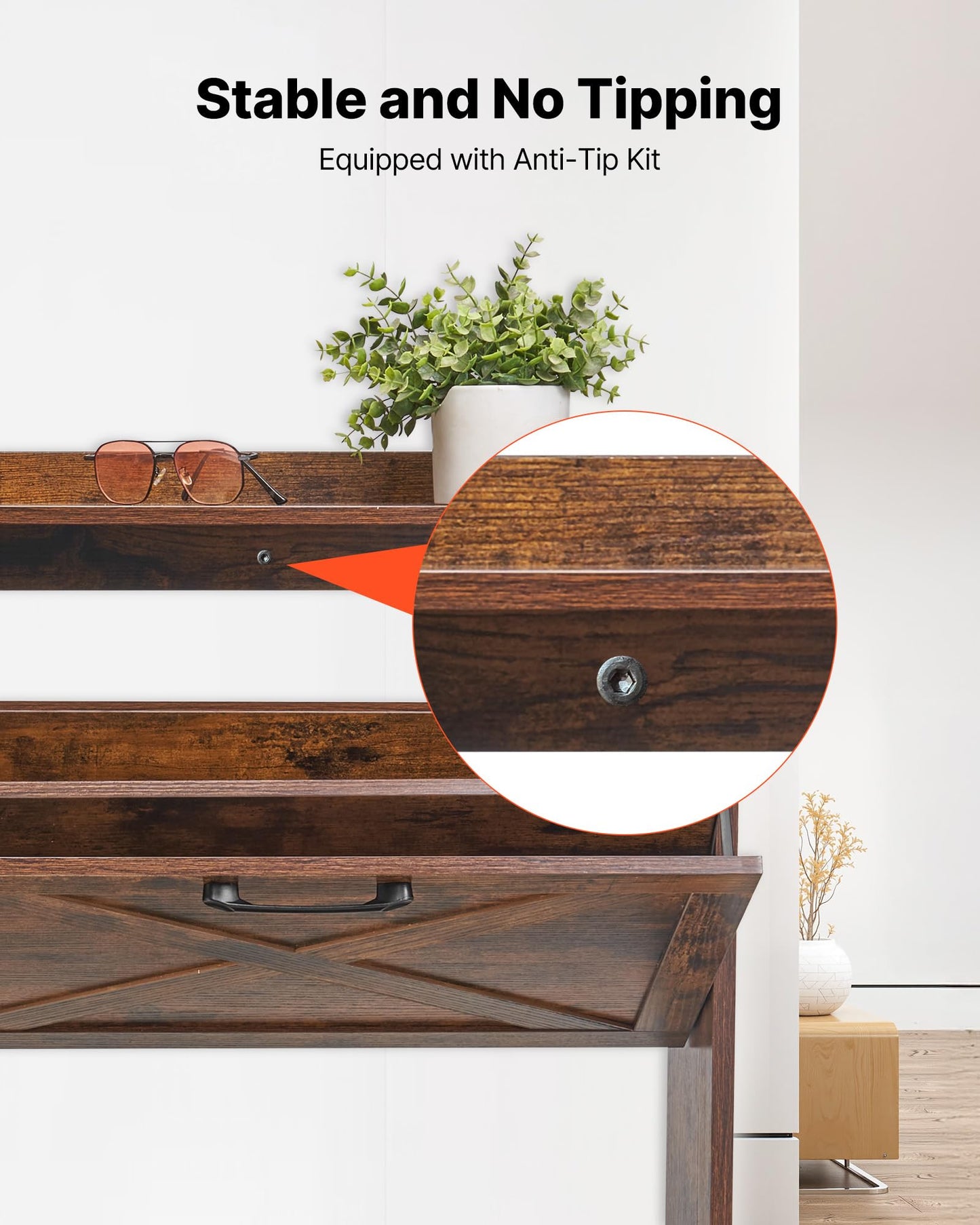 VEVOR Shoe Cabinet with 4 Flip Drawers, Farmhouse Shoes Storage Cabinet with Wood Legs and