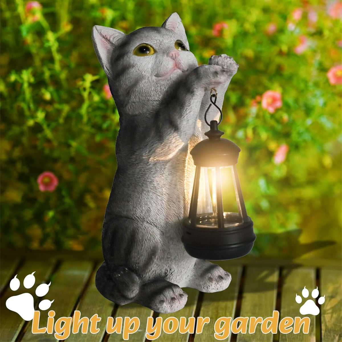 Solar Cat Garden Statue: Outdoor Cat Statues for Garden with Lights for Yard Art Lawn Ornaments