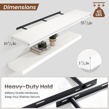 Heimlove 55 Inch Floating Shelves for Wall,10 Deep Large White Wall Shelf with Heavy Duty