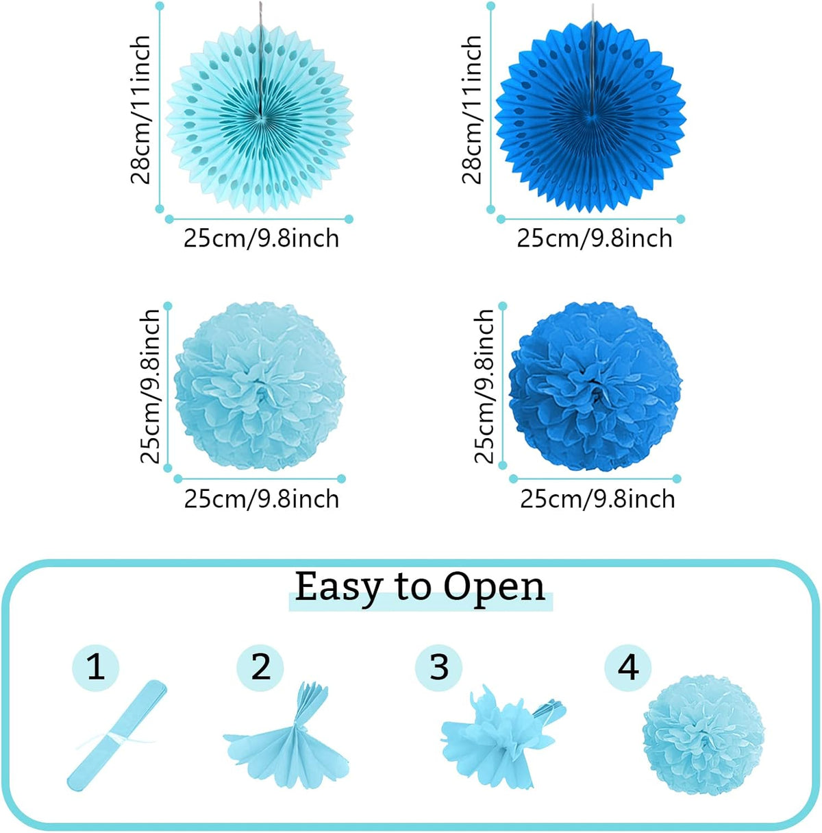Party Decorations, Blue Papar Fans Pompoms Garlands for Men Boy Fathers Day Graduation Bachelorette