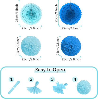 Party Decorations, Blue Papar Fans Pompoms Garlands for Men Boy Fathers Day Graduation Bachelorette
