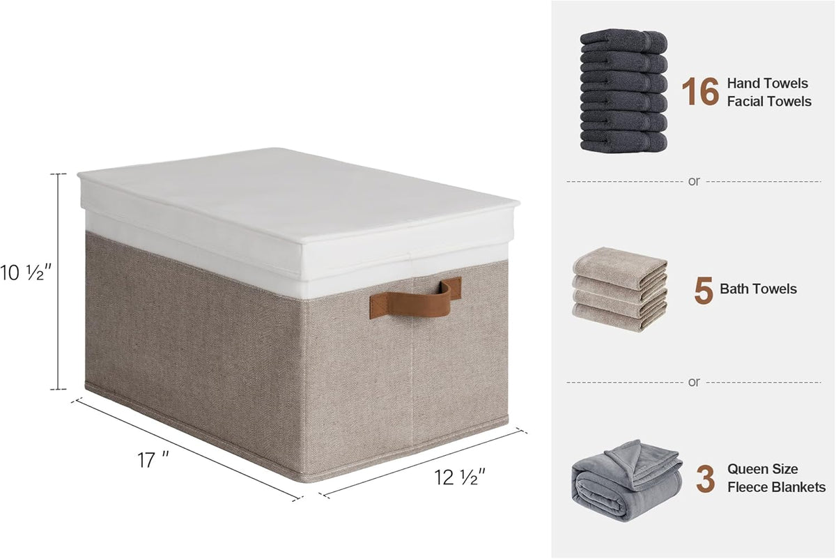StorageWorks Storage Bins with Lids, Decorative Storage Boxes with Lid and PU Handles, Foldable