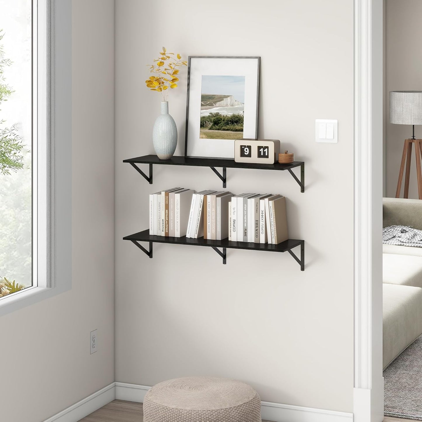 36"W x 12"D Floating Shelves, Black Deep Floating Shelves for Wall with Brackets, 12 Inch Deep Wall