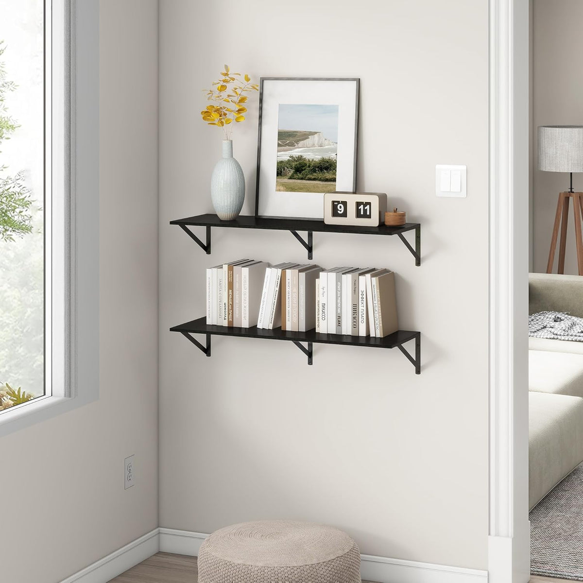 36"W x 12"D Floating Shelves, Black Deep Floating Shelves for Wall with Brackets, 12 Inch Deep Wall