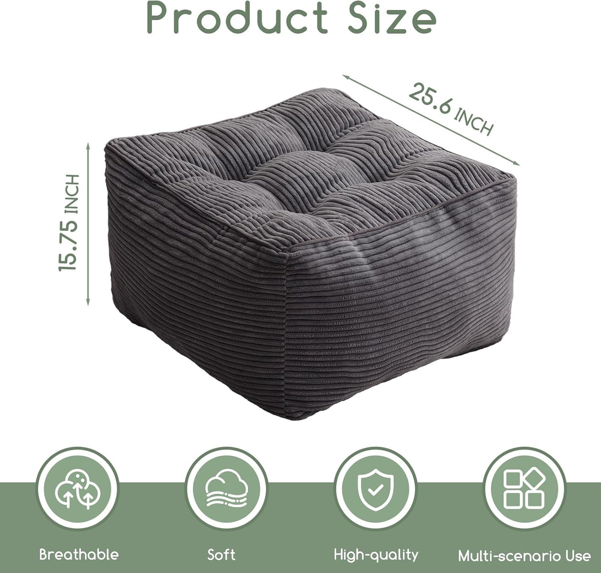 HIGOGOGO Square Stuffed Pouf Ottoman, Corduroy Poufs with Foam Chunk Filling, Furry and Fluffy Pouf
