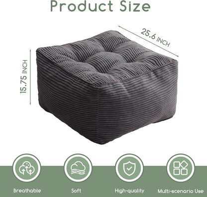 HIGOGOGO Square Stuffed Pouf Ottoman, Corduroy Poufs with Foam Chunk Filling, Furry and Fluffy Pouf