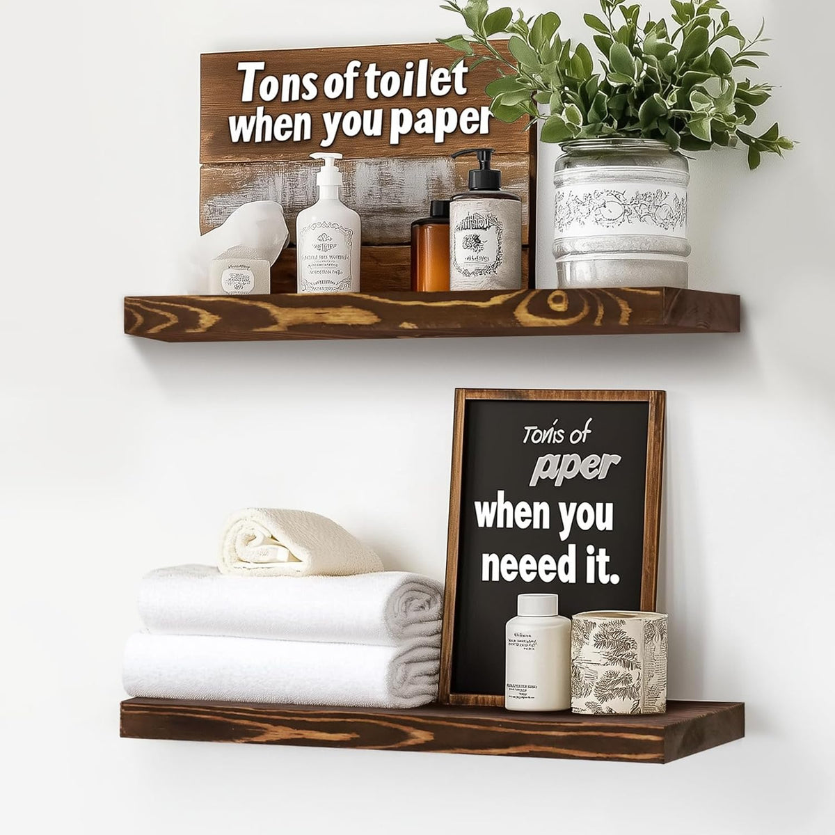 Floating Wall Shelves - 16"x6.8"x1.2" Sturdy Rustic Brown Solid Wood Shelves for Storage and Décor