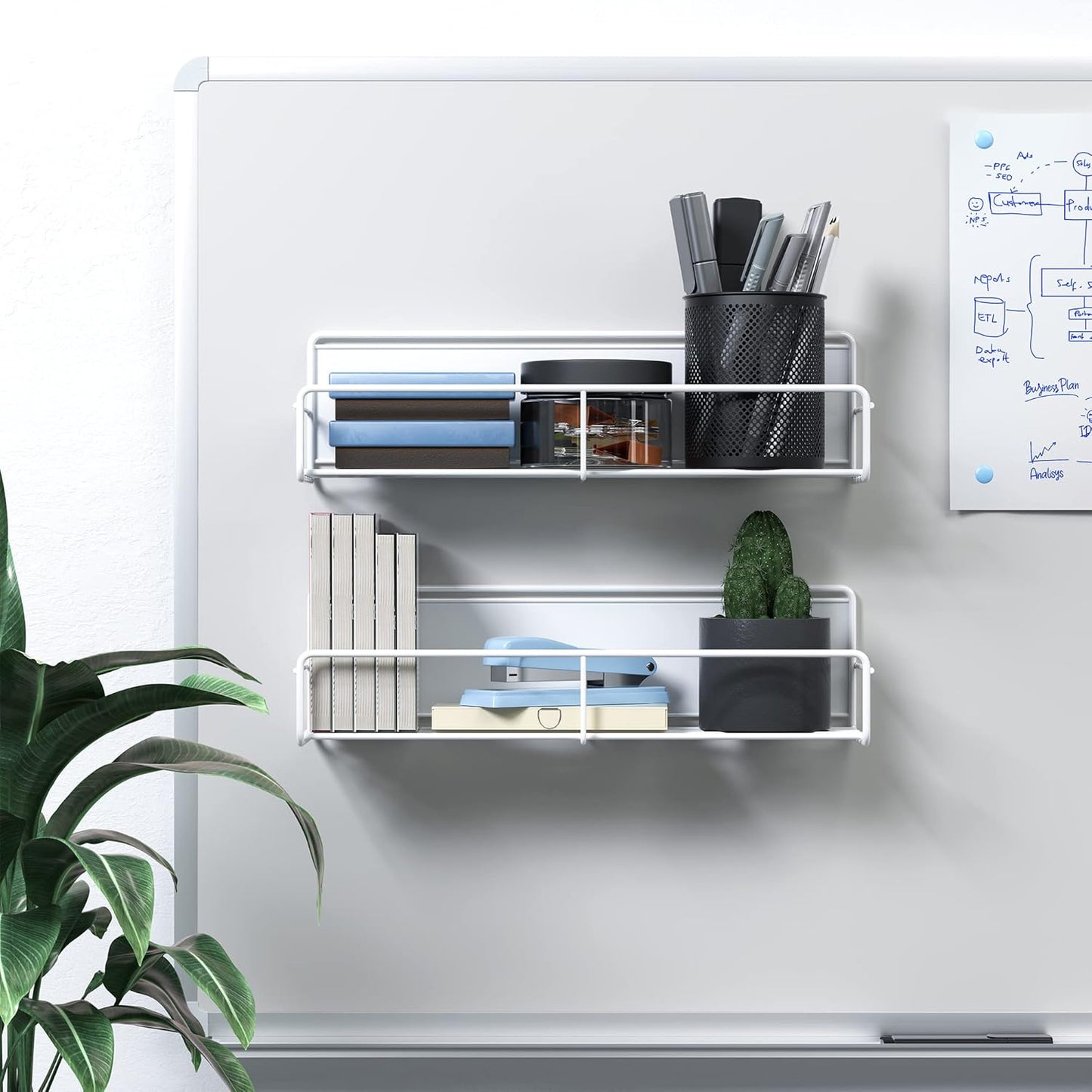 2 Pack White Magnetic Spice Rack Organizer, Space Saver for Refrigerator and Whiteboard, Metal