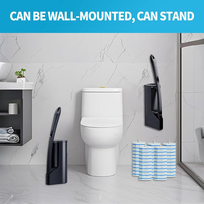 Disposable Toilet Brush with 50 Wand Cleaner Refills Pads，Wall Mounted Toilet Bowl Holder