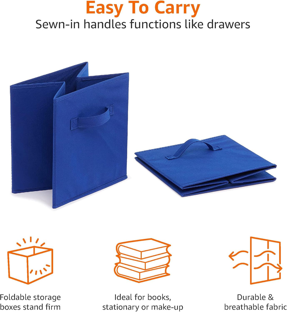Amazon Basics Cube Organizer Storage Bins Handles, Collapsible Fabric, Pack of 6, 10.5"x10.5"x11"