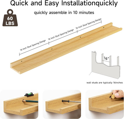 Floating Picture Ledge Shelves for Wall Set of 2, 55 Inches Picture Shelf with Ledge, Nursery Book