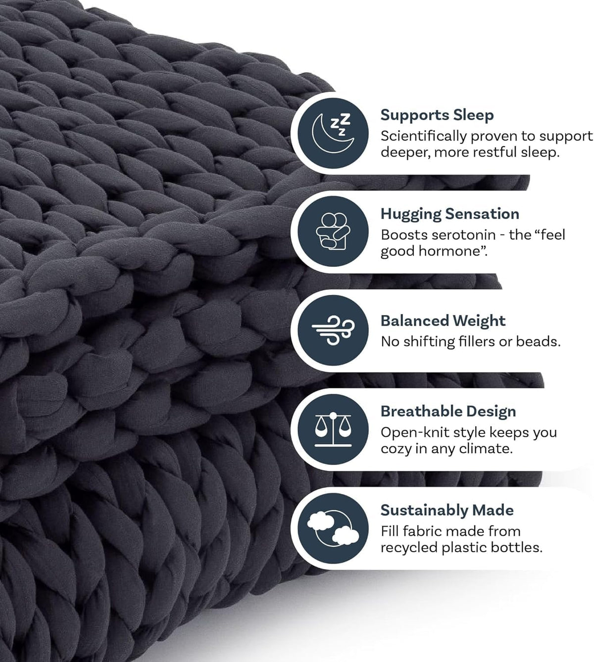 Nuzzie Chunky Knit Weighted Blanket - Breathable, Cooling, Hand Made Knit Throw Blanket for Sleep