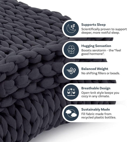Nuzzie Chunky Knit Weighted Blanket - Breathable, Cooling, Hand Made Knit Throw Blanket for Sleep