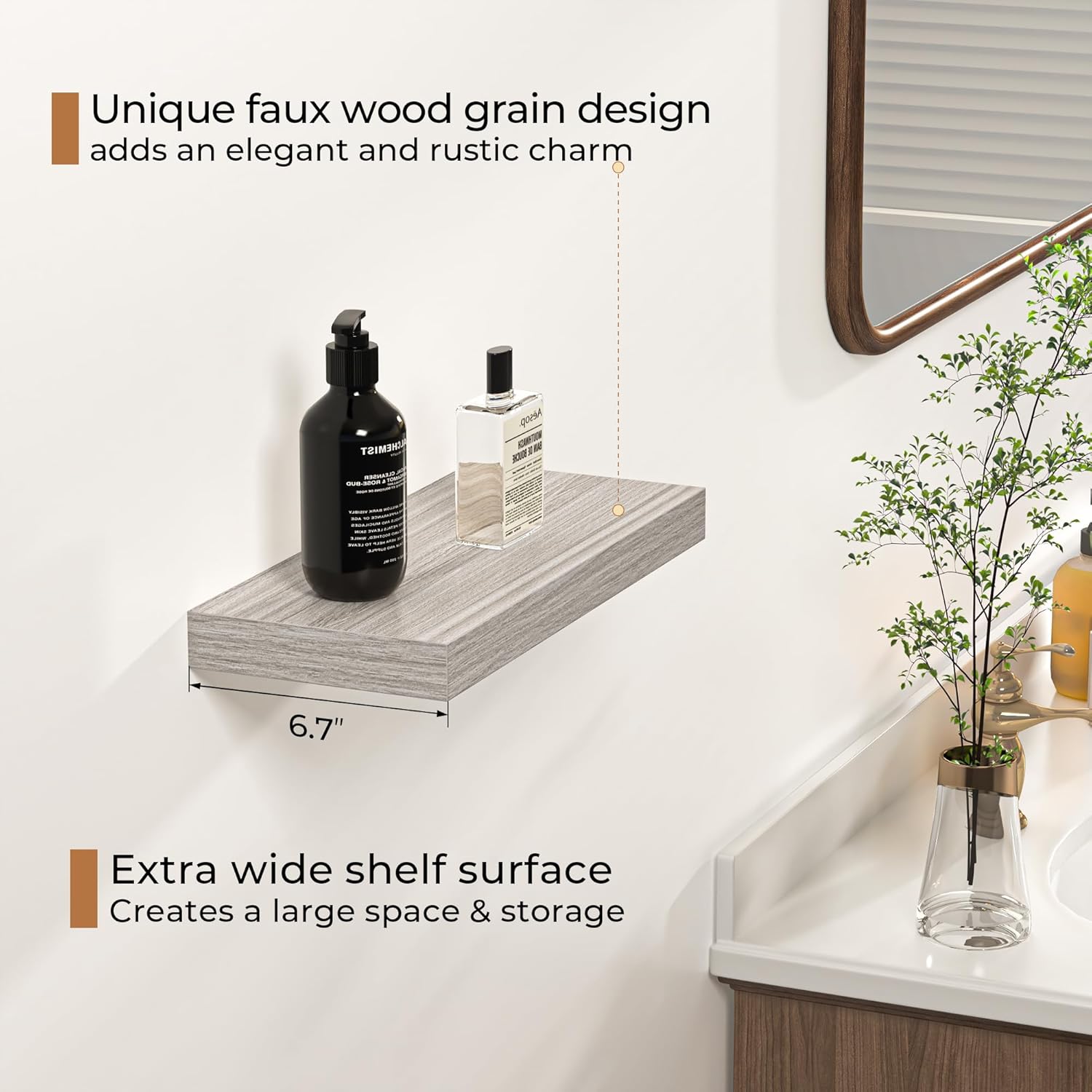 Floating Shelves - Rustic Grey Storage Shelf Set of 2 - 16 Inch Wall Mounted Shelves for Wall Decor