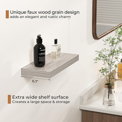 Floating Shelves - Rustic Grey Storage Shelf Set of 2 - 16 Inch Wall Mounted Shelves for Wall Decor