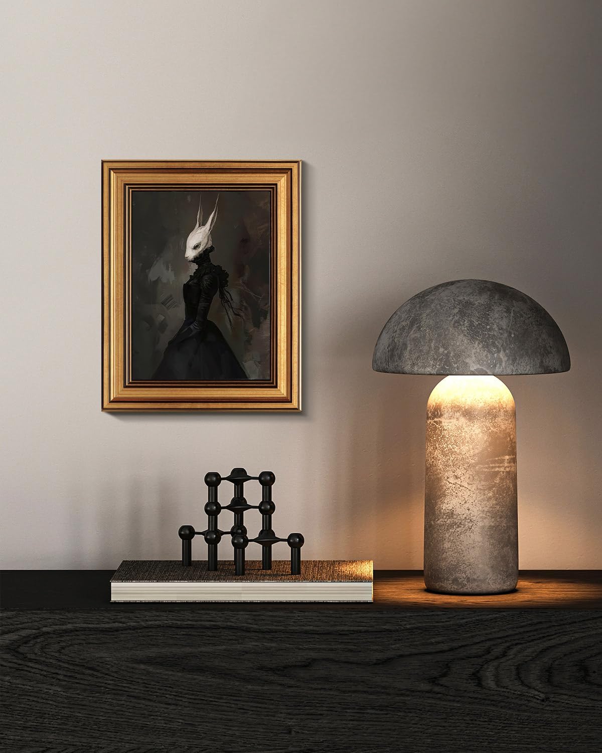 HUARCEY Gold Framed Vintage Wall Art Canvas Prints Gothic Room Decor Vintage Rabbit Lady Wall