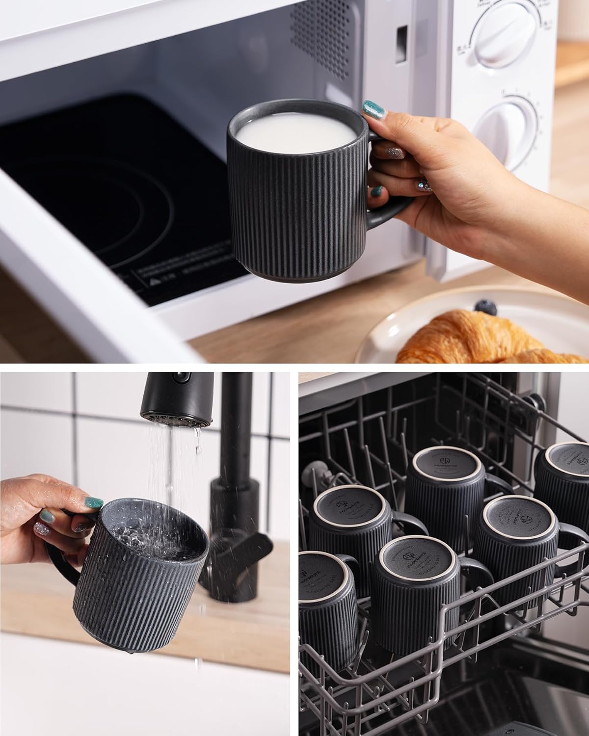 famiware Coffee Mug Set for 6, Star 12 oz Catering Mugs Cup Set with Handle for Coffee, Tea, Cocoa