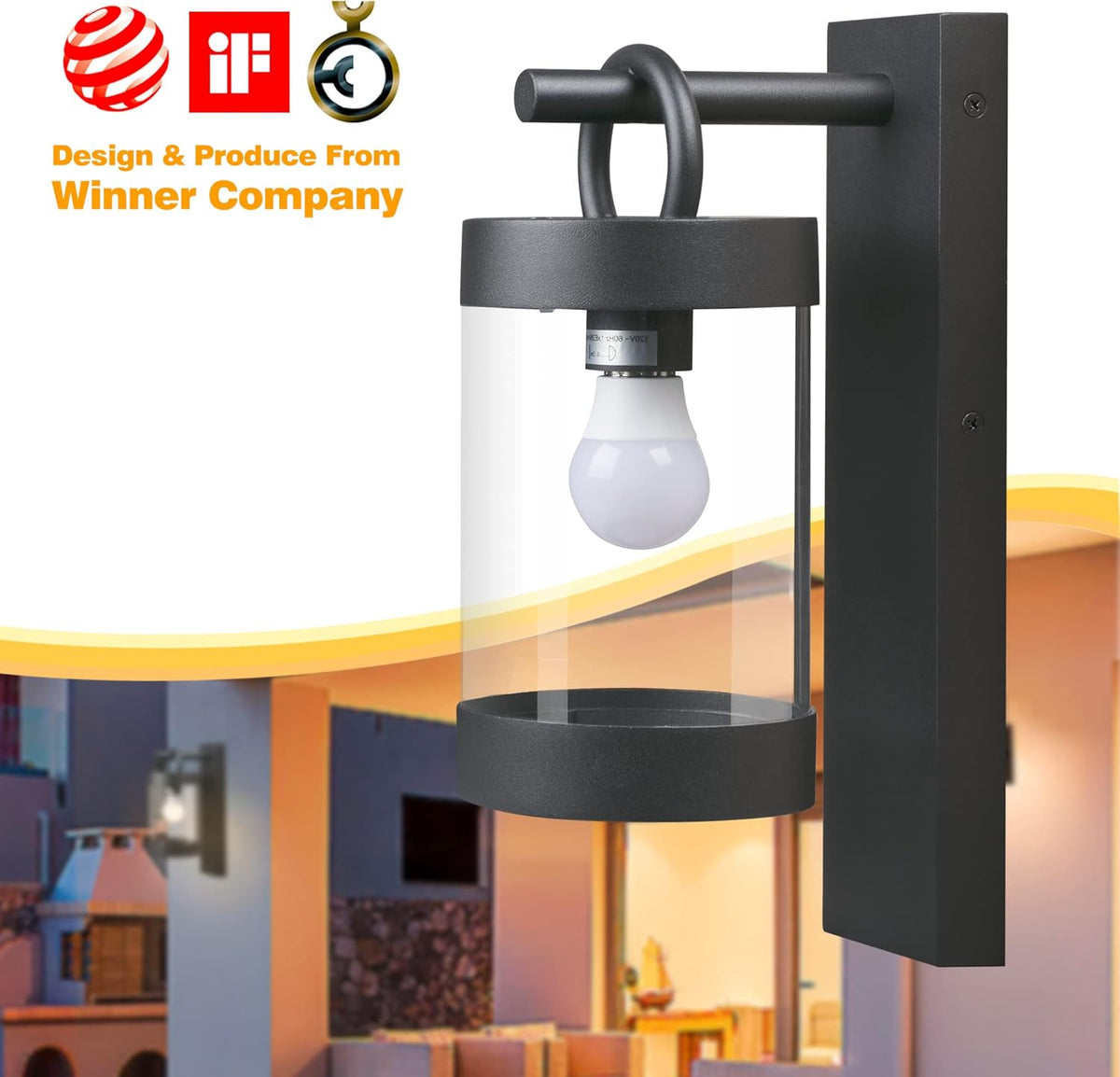 Dusk to Dawn Outdoor Wall Lighting 2 Pack Black Exterior Wall Lantern Sconce Fixture with E26 Base