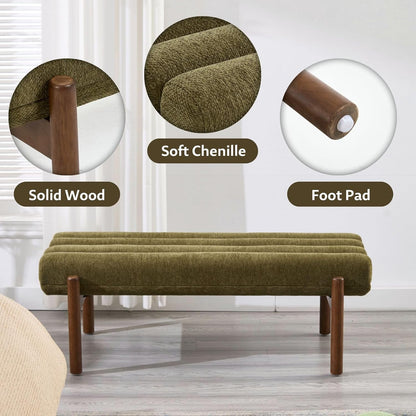 Green Upholstered Bench Modern End of Bed Bench Chenille Fabric Bedroom Bench for Entryway Living