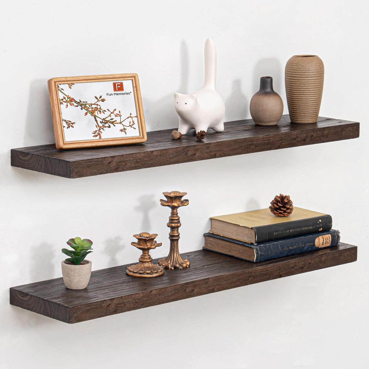 Floating Shelves for Wall, 32" Flat Edge Solid Elm Wood Floating Shelf, Wall-Mounted Display