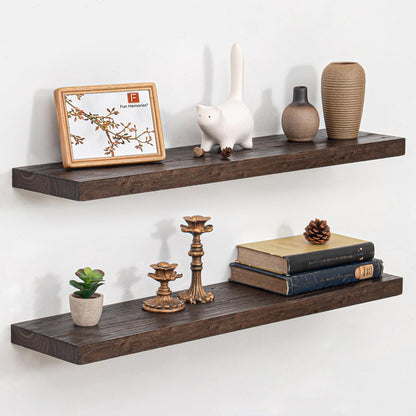 Floating Shelves for Wall, 32" Flat Edge Solid Elm Wood Floating Shelf, Wall-Mounted Display