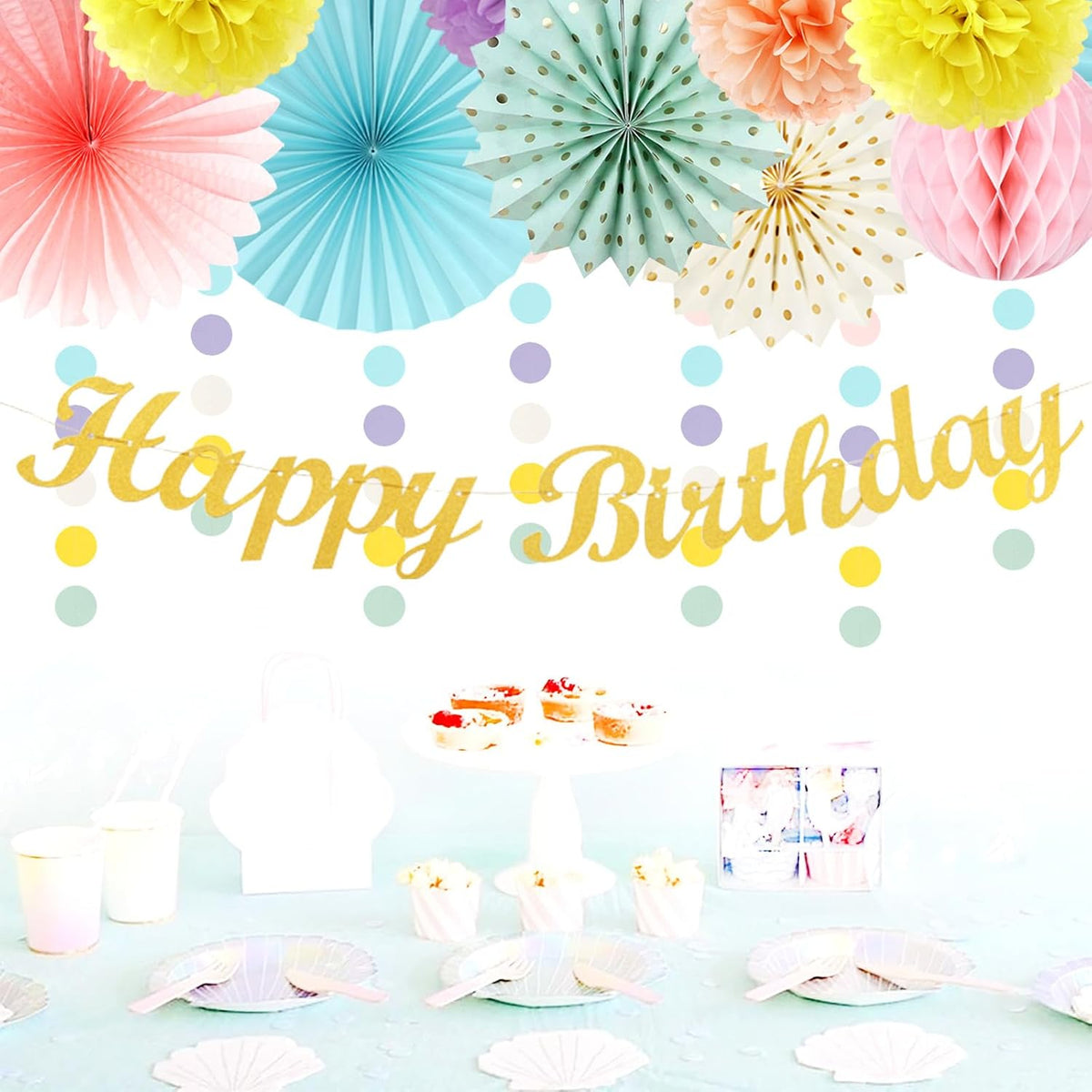 Pastel-Rainbow Classroom Girls Birthday Party-Decorations - 21pcs Happy Banner Decor, Colorful