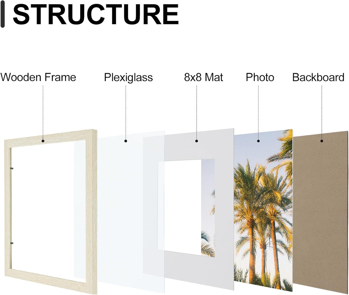 Vittanly 12x12 Picture Frames Set of 9, Shatter Resistant Plexiglass, Display 8x8 Pictures with Mat