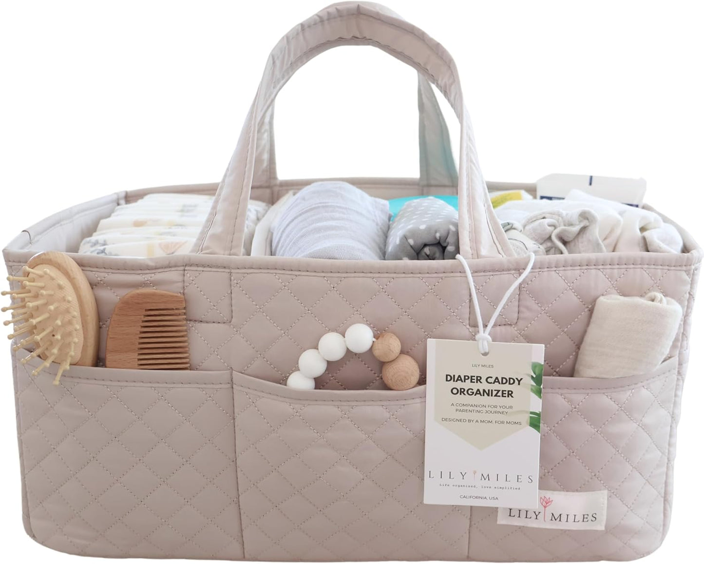 Lily Miles Baby Diaper Caddy Organizer, Quilted Nursery Storage Organizer for Newborn Essentials