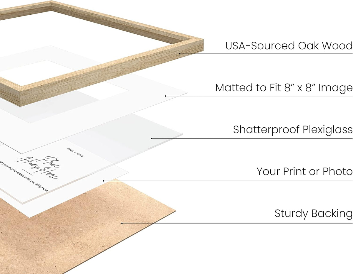 HAUS AND HUES Solid Oak Wood 12”x12” Picture Frames Matted to 8”x8” Set of 3-12x12 Photograph