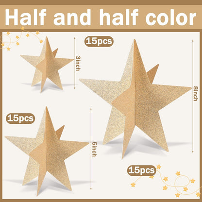 45 Pcs 3D Star Centerpieces Movie Night Decorations for Table in 3 Sizes Hanging Supplies for Red