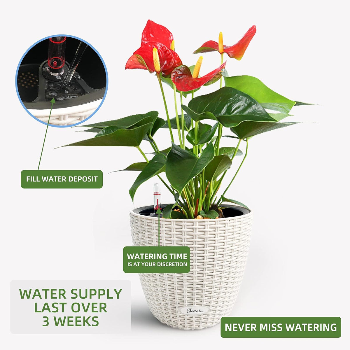 Dexceder 9x8 Inches Rattan Self Watering Planter Indoor Outdoor, Inner Pot Design, Thickened Table