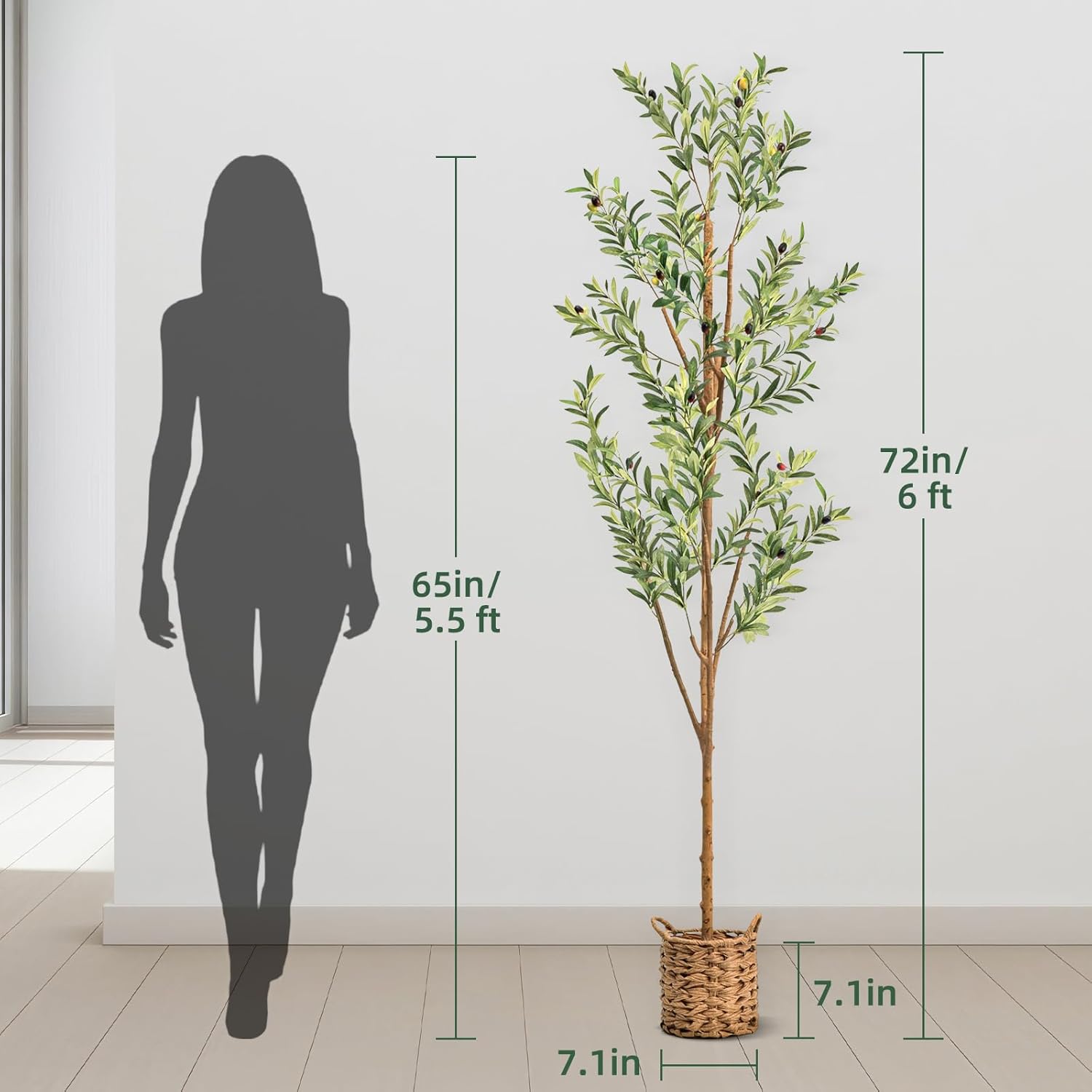 6ft Artificial Olive Tree with LED Fairy Lights, Tall Faux Potted Plant with Woven Basket - Natural