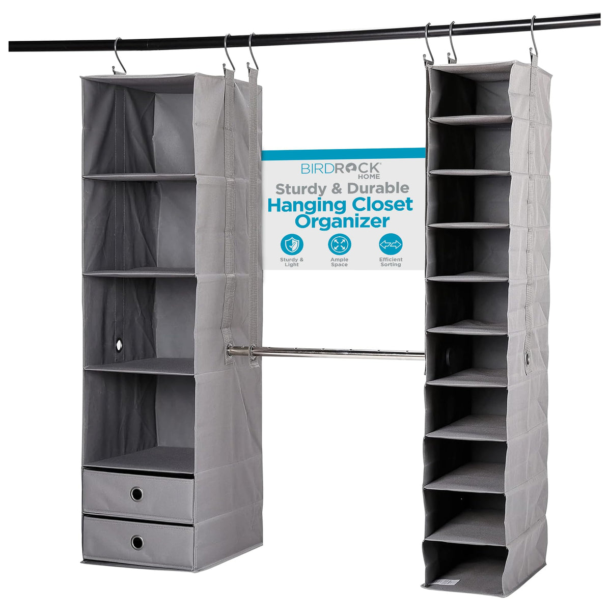 BIRDROCK HOME 5pc Hanging Closet Organizer System with Storage Shelves - Grey - Shoe Clothing
