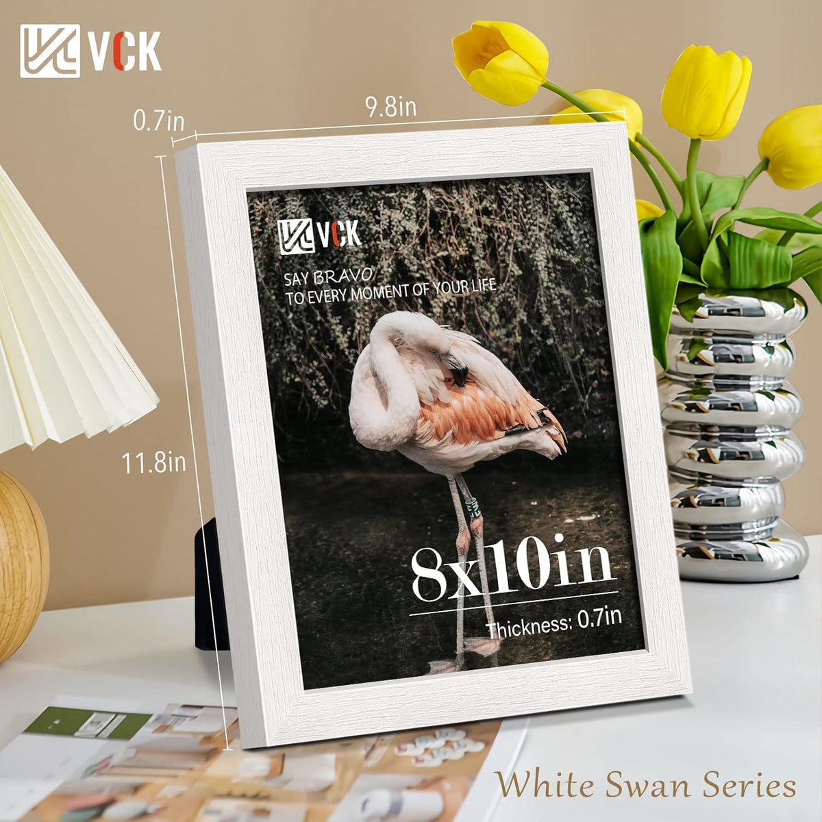 VCK 8x10 Picture Frames Set of 3, White Solid Wood Picture Frame, Textured Exclusive Wall Gallery