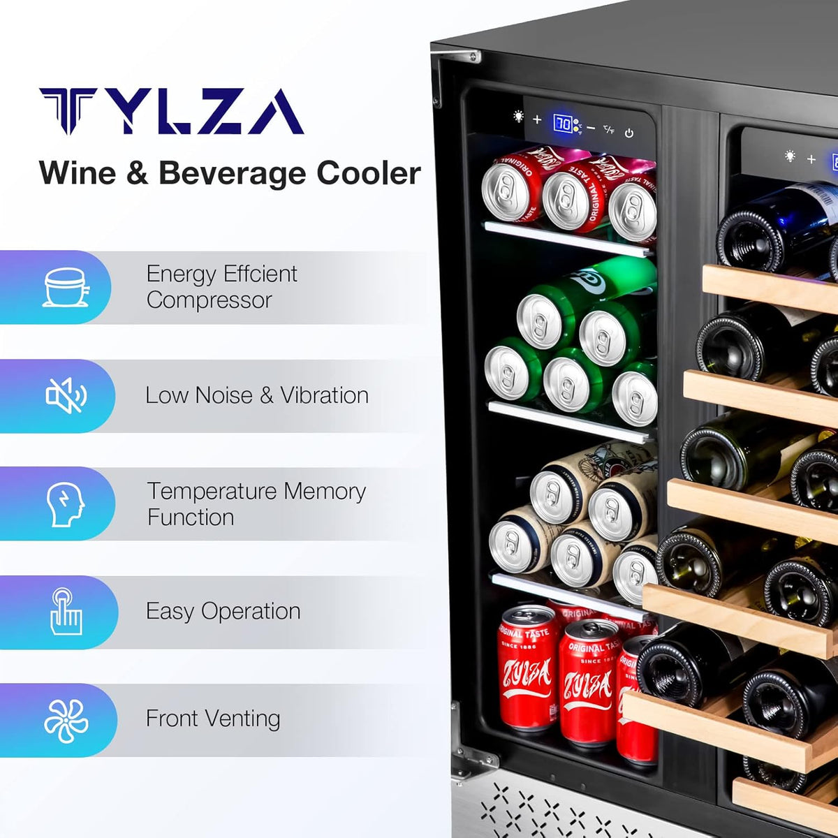 Tylza Wine and Beverage Refrigerator, 24 inch Dual Zone Wine Beverage Cooler Built-in and