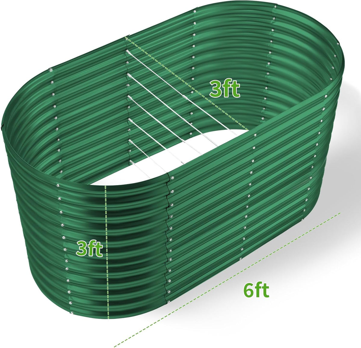 Land Guard 6x3x3ft Oval Galvanized Raised Garden Beds, Large-Capacity Metal Planter Box Outdoor