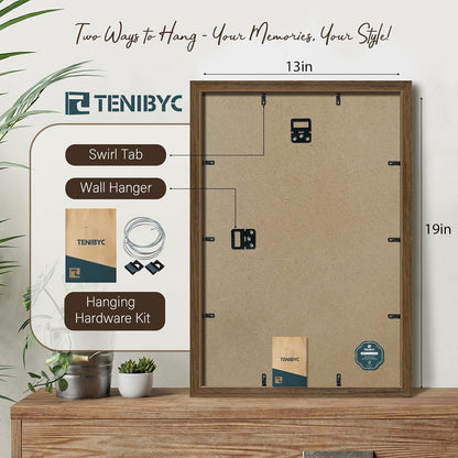 13x19 Picture Frame 3 Pack - Brown Woodgrain, Wood Photo Frame, HD Tempered Glass, Wall Gallery