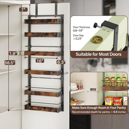 6 Tier Over The Door Pantry Organizer, 2 IN 1 Wall Mount or Metal Hanging Spice Rack for Pantry