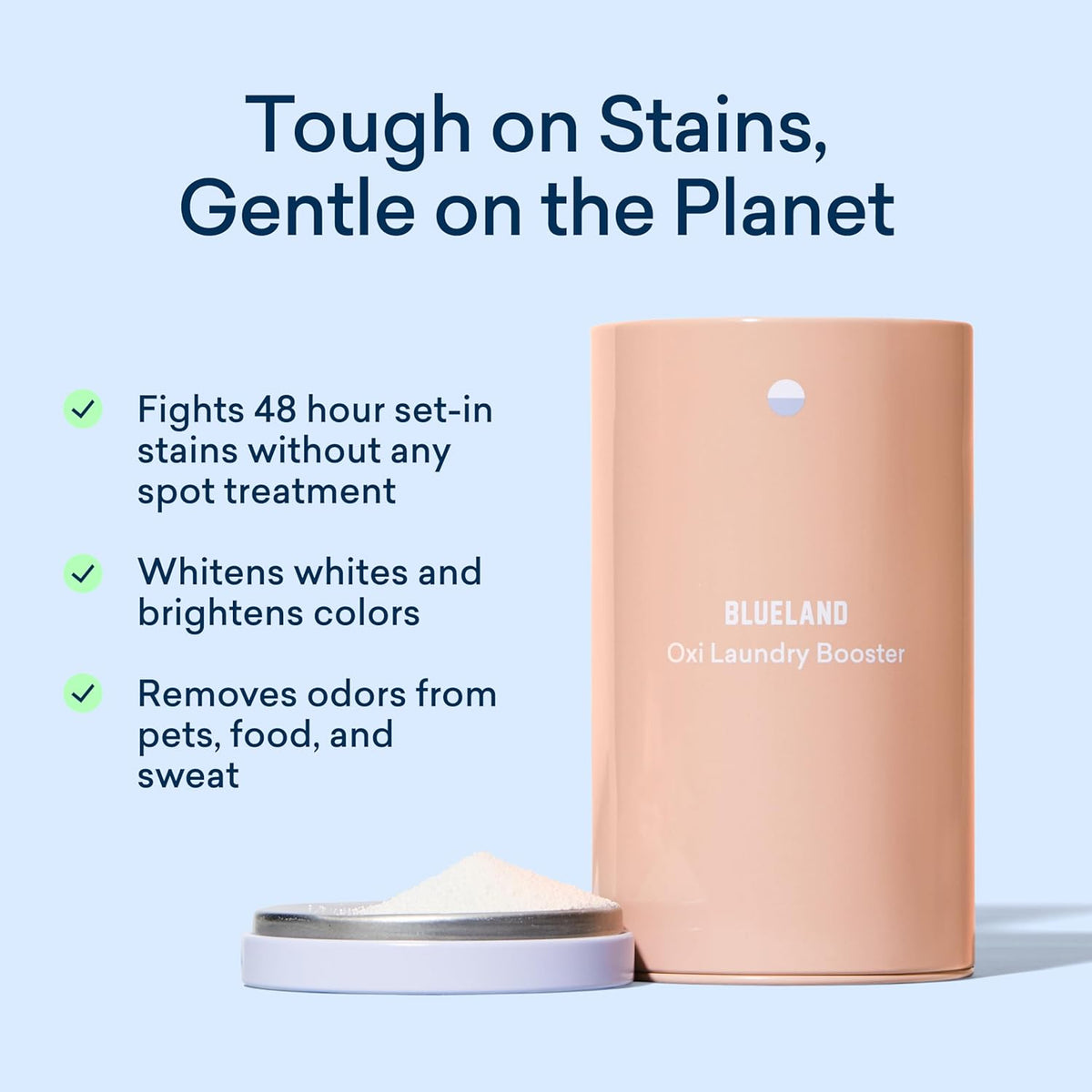 BLUELAND Oxi Laundry Booster Powder with Tin, Starter Set, Clear Skies Scent, 25 Loads, 17.6 oz