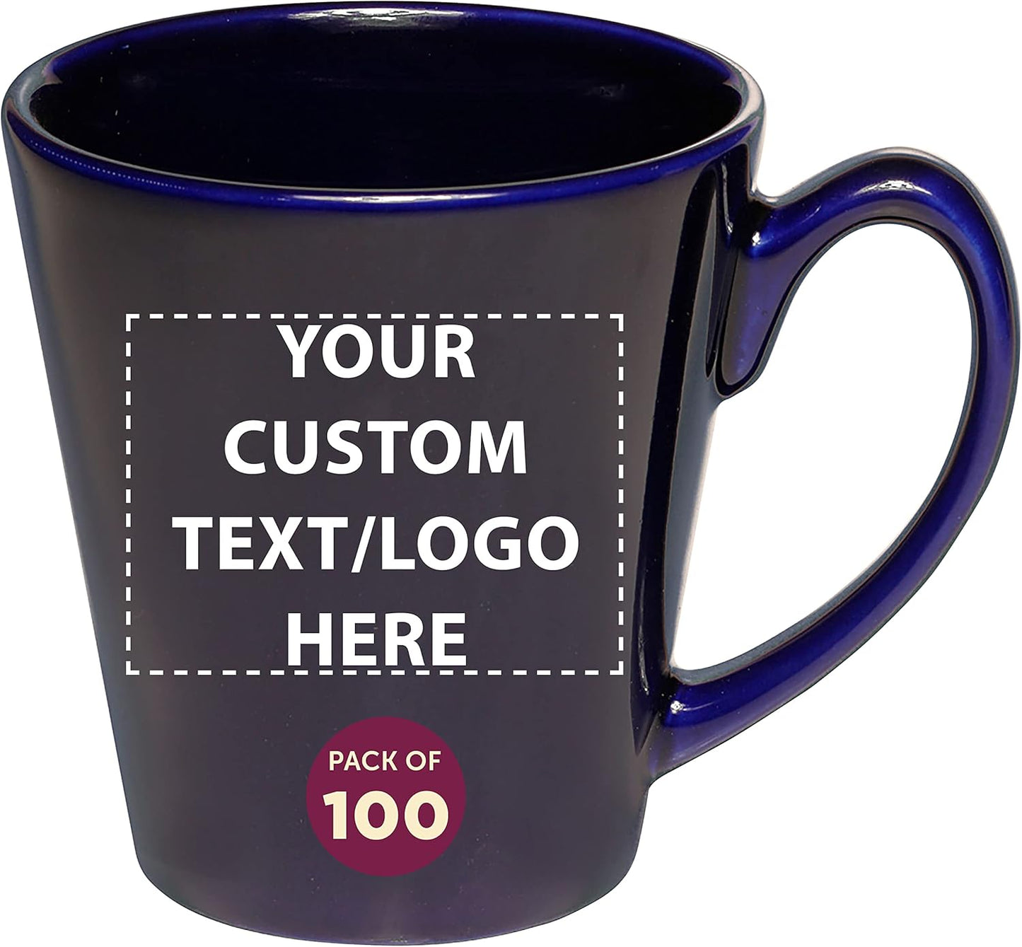DISCOUNT PROMOS Custom Glossy Ceramic Latte Coffee Mug 12 oz. Set of 100, Personalized Bulk Pack