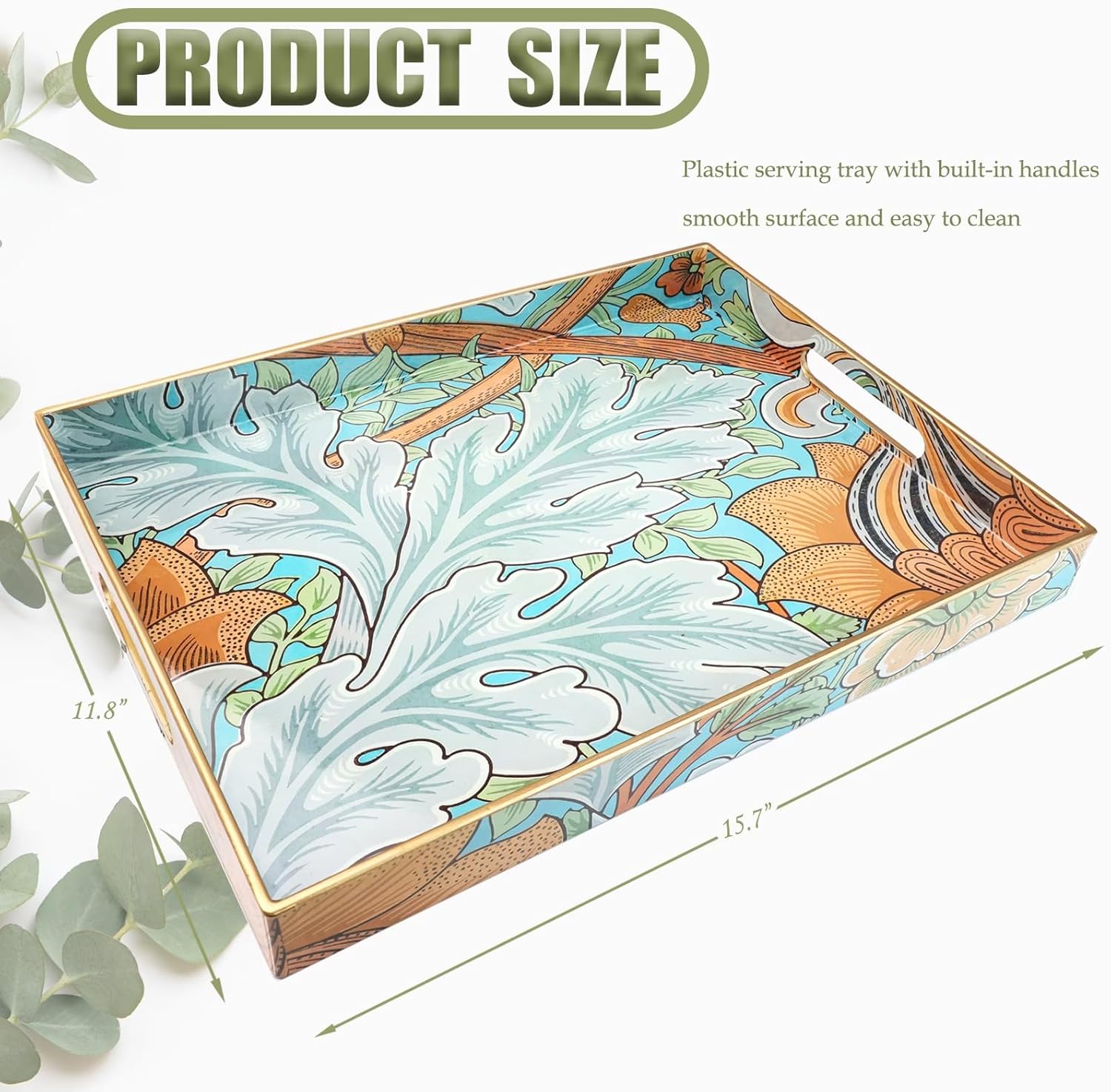 Spsyrine Serving Tray with Handles, Plastic Decorative Tray for Coffee Table, Living Room, Home
