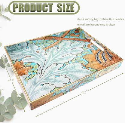 Spsyrine Serving Tray with Handles, Plastic Decorative Tray for Coffee Table, Living Room, Home