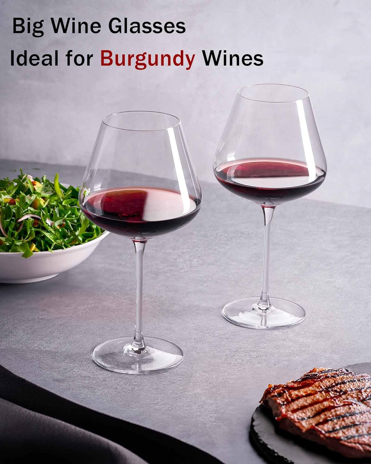 JBHO Hand Blown Italian Style Crystal Burgundy Wine Glasses - Lead-Free Premium Crystal Clear Glass